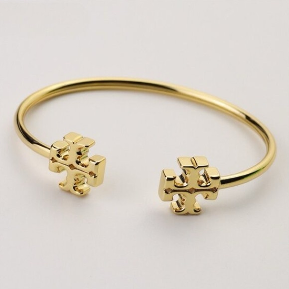 TORY BURCH • Gold Eleanor Double Logo Cuff Bracelet - Picture 3 of 8